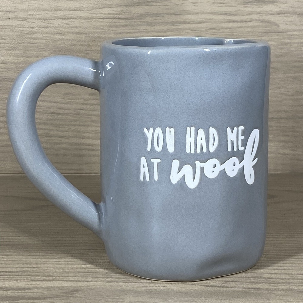 Mud Pie "You Had Me At Woof" Coffee Mug Dog Lover Grey Mottled Cup Paw Print Cup